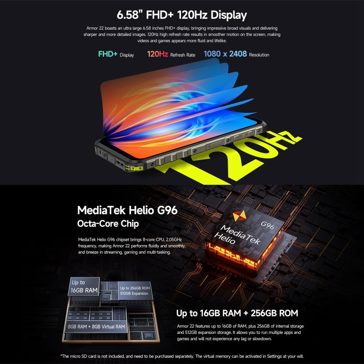 Ulefone Armor 22, IP68/IP69K Rugged Phone, 6.58 inch Android 13 MediaTek Helio G96 Octa Core, Network: 4G, NFC, OTG Ulefone Armor 22, IP68/IP69K Rugged Phone, 6.58 inch Android 13 MediaTek Helio G96 Octa Core, Network: 4G, NFC, OTG